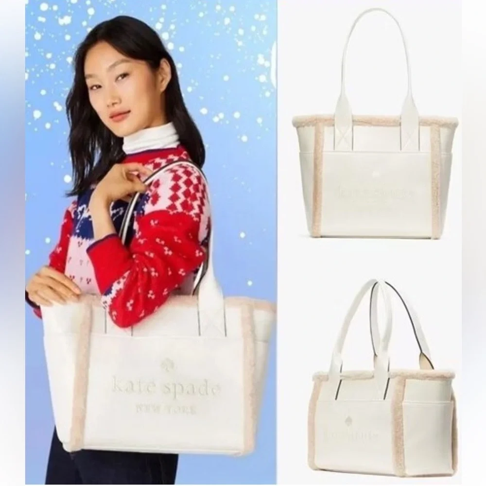 Kate Spade Large Cream Embroidered patent leather tote fur - NWT retails: $429
